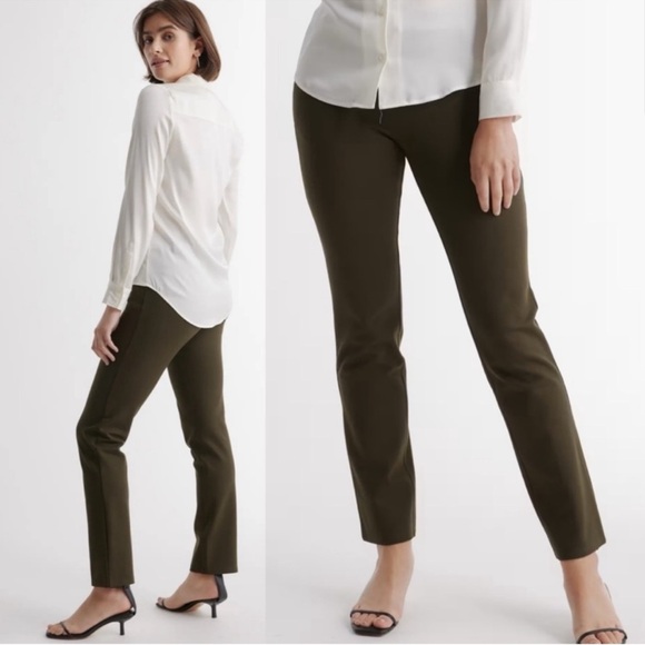 QUINCE Ultra-Stretch Ponte Straight Leg Pants Olive size Medium Petite‎ S
